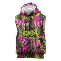 Nevada Battle Born The Silver State 777 Sleeveless Hoodie Vibrant Lime Pink Splatter Punk Rock Bull Skull Art