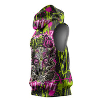 Nevada Battle Born The Silver State 777 Sleeveless Hoodie Vibrant Lime Pink Splatter Punk Rock Bull Skull Art