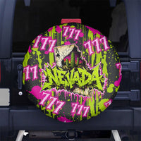 Nevada Battle Born The Silver State 777 Spare Tire Cover Vibrant Lime Pink Splatter Punk Rock Bull Skull Art