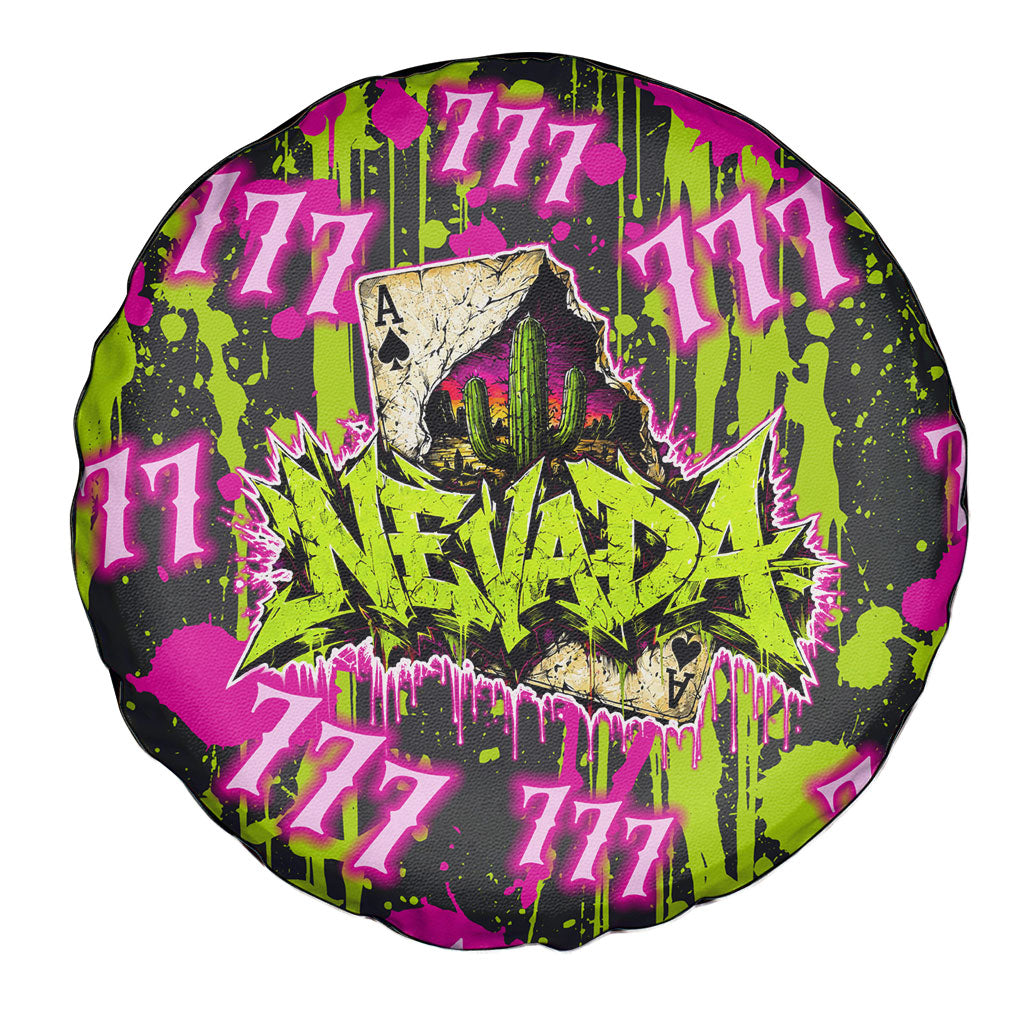 Nevada Battle Born The Silver State 777 Spare Tire Cover Vibrant Lime Pink Splatter Punk Rock Bull Skull Art