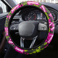 Nevada Battle Born The Silver State 777 Steering Wheel Cover Vibrant Lime Pink Splatter Punk Rock Bull Skull Art