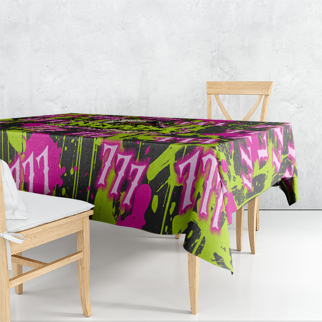 Nevada Battle Born The Silver State 777 Tablecloth Vibrant Lime Pink Splatter Punk Rock Bull Skull Art