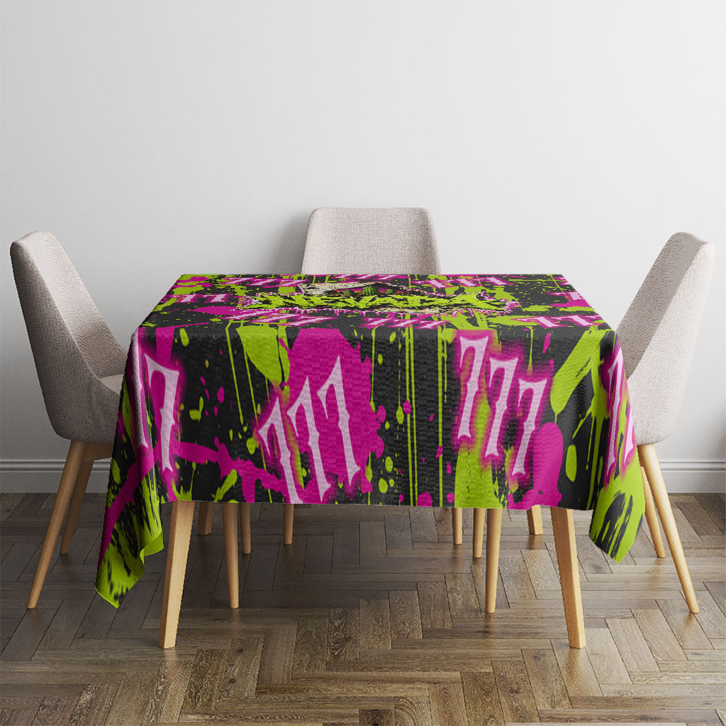 Nevada Battle Born The Silver State 777 Tablecloth Vibrant Lime Pink Splatter Punk Rock Bull Skull Art
