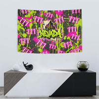 Nevada Battle Born The Silver State 777 Tapestry Vibrant Lime Pink Splatter Punk Rock Bull Skull Art