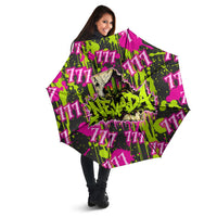 Nevada Battle Born The Silver State 777 Umbrella Vibrant Lime Pink Splatter Punk Rock Bull Skull Art