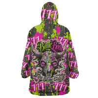 Nevada Battle Born The Silver State 777 Wearable Blanket Hoodie Vibrant Lime Pink Splatter Punk Rock Bull Skull Art