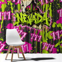 Nevada Battle Born The Silver State 777 Window Curtain Vibrant Lime Pink Splatter Punk Rock Bull Skull Art