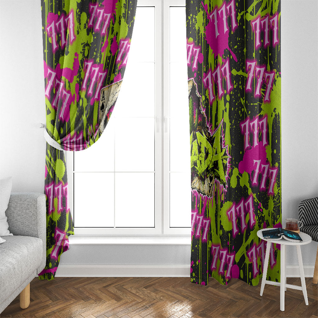 Nevada Battle Born The Silver State 777 Window Curtain Vibrant Lime Pink Splatter Punk Rock Bull Skull Art
