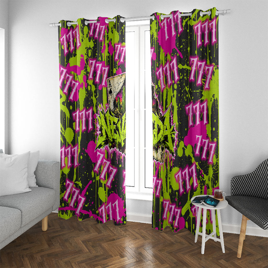 Nevada Battle Born The Silver State 777 Window Curtain Vibrant Lime Pink Splatter Punk Rock Bull Skull Art