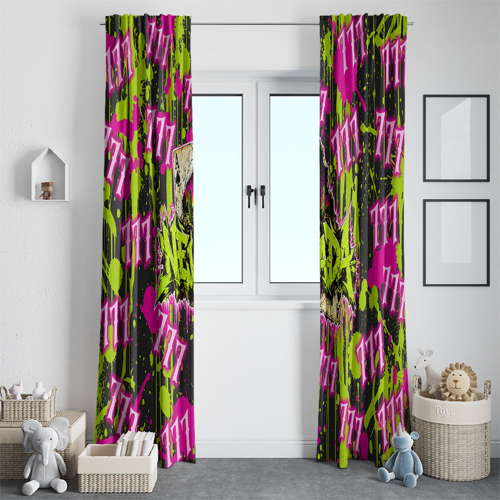 Nevada Battle Born The Silver State 777 Window Curtain Vibrant Lime Pink Splatter Punk Rock Bull Skull Art
