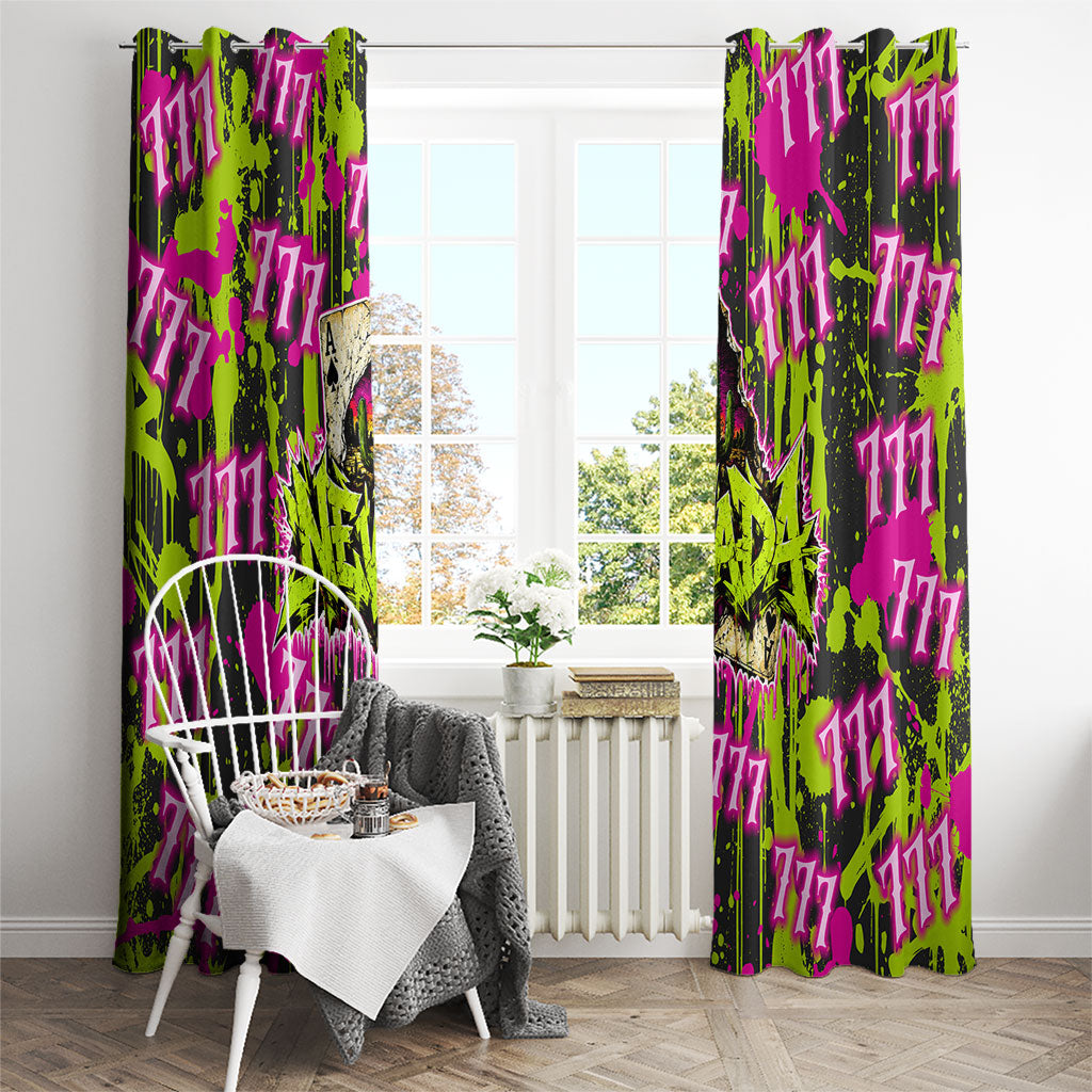 Nevada Battle Born The Silver State 777 Window Curtain Vibrant Lime Pink Splatter Punk Rock Bull Skull Art