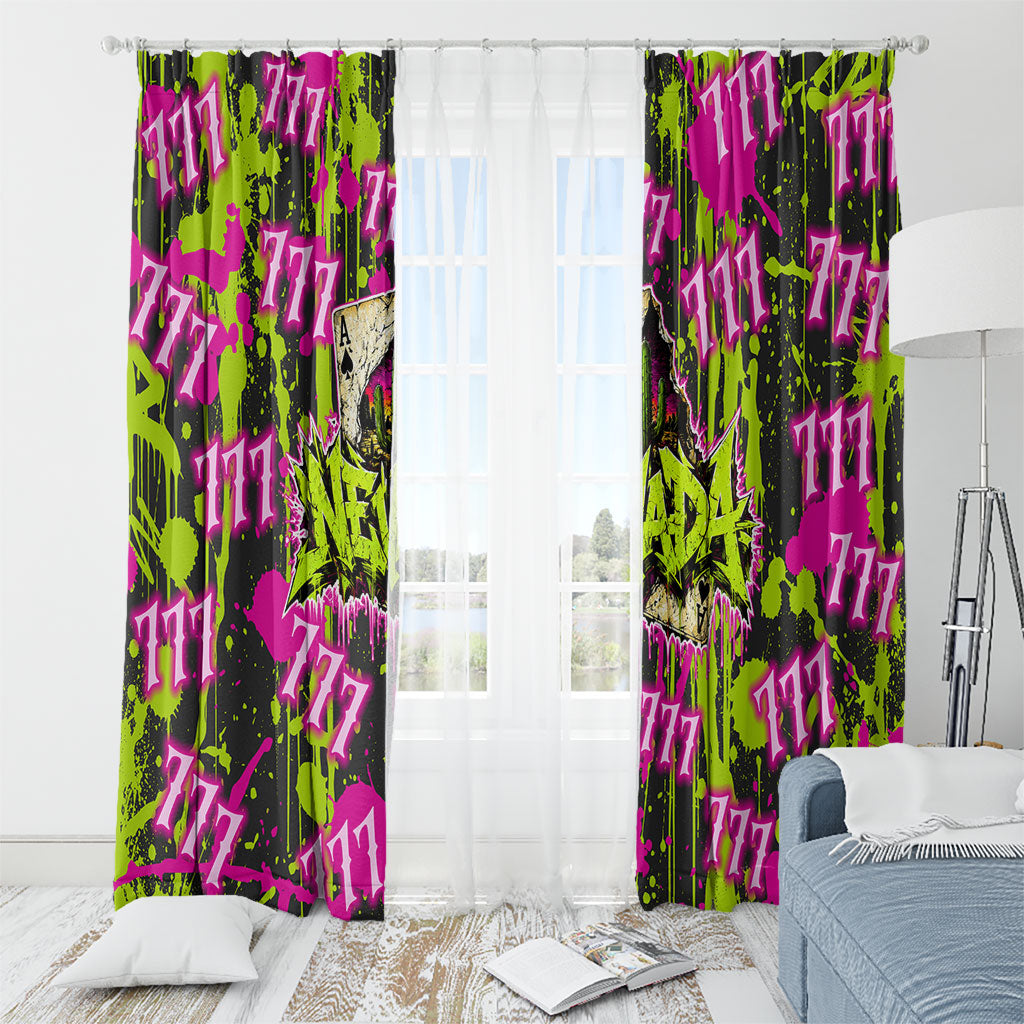 Nevada Battle Born The Silver State 777 Window Curtain Vibrant Lime Pink Splatter Punk Rock Bull Skull Art