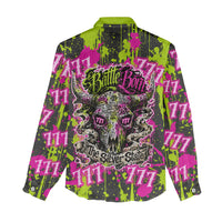 Nevada Battle Born The Silver State 777 Women Casual Shirt Vibrant Lime Pink Splatter Punk Rock Bull Skull Art