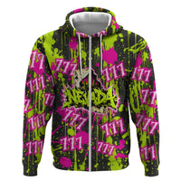 Nevada Battle Born The Silver State 777 Zip Hoodie Vibrant Lime Pink Splatter Punk Rock Bull Skull Art