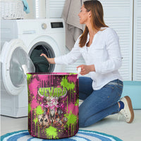 Nevada Area 51 Bull Skull Alien UFO Laundry Basket Vibrant Pink Lime Paint Drip Graffiti Street Art Style