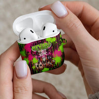 Nevada Area 51 Bull Skull Alien UFO AirPods Case Vibrant Pink Lime Paint Drip Graffiti Street Art Style