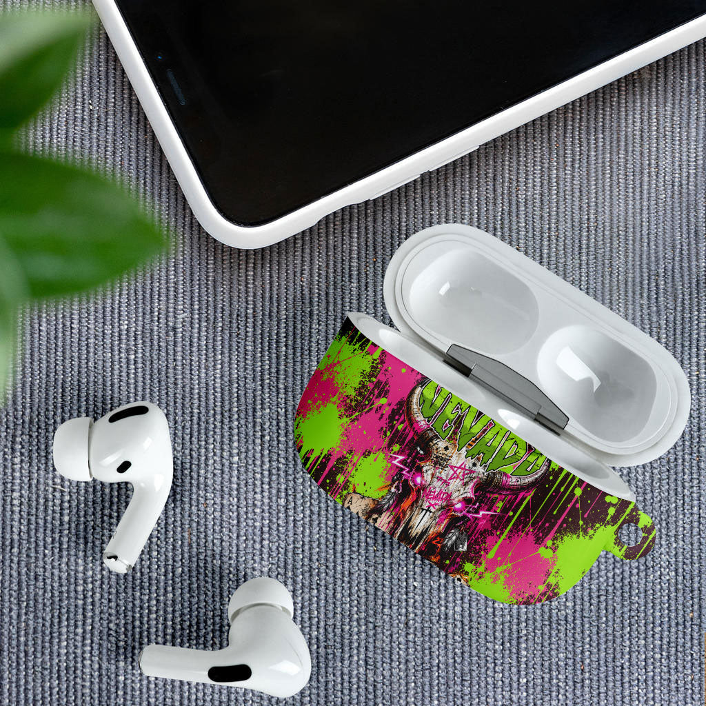 Nevada Area 51 Bull Skull Alien UFO AirPods Case Vibrant Pink Lime Paint Drip Graffiti Street Art Style