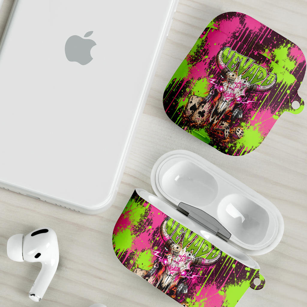 Nevada Area 51 Bull Skull Alien UFO AirPods Case Vibrant Pink Lime Paint Drip Graffiti Street Art Style