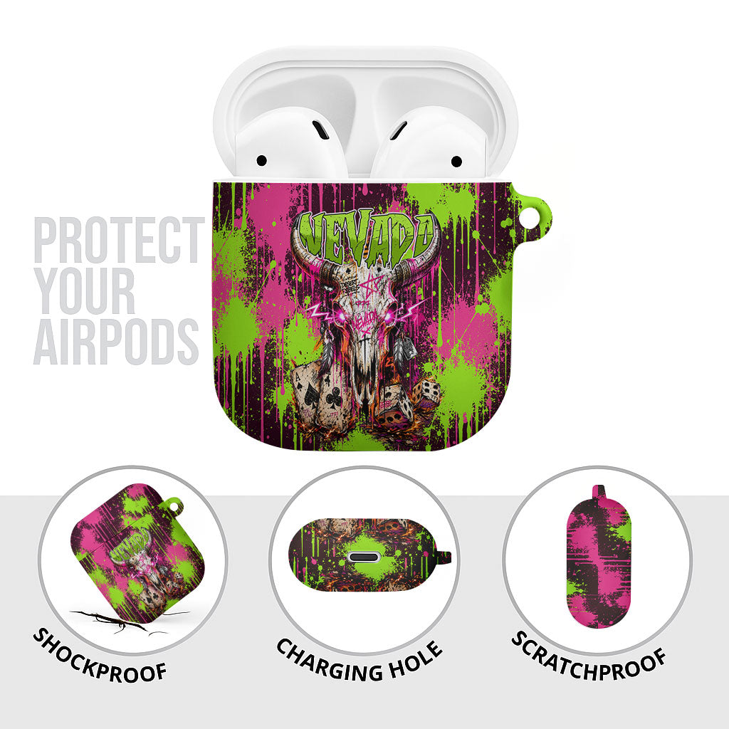 Nevada Area 51 Bull Skull Alien UFO AirPods Case Vibrant Pink Lime Paint Drip Graffiti Street Art Style
