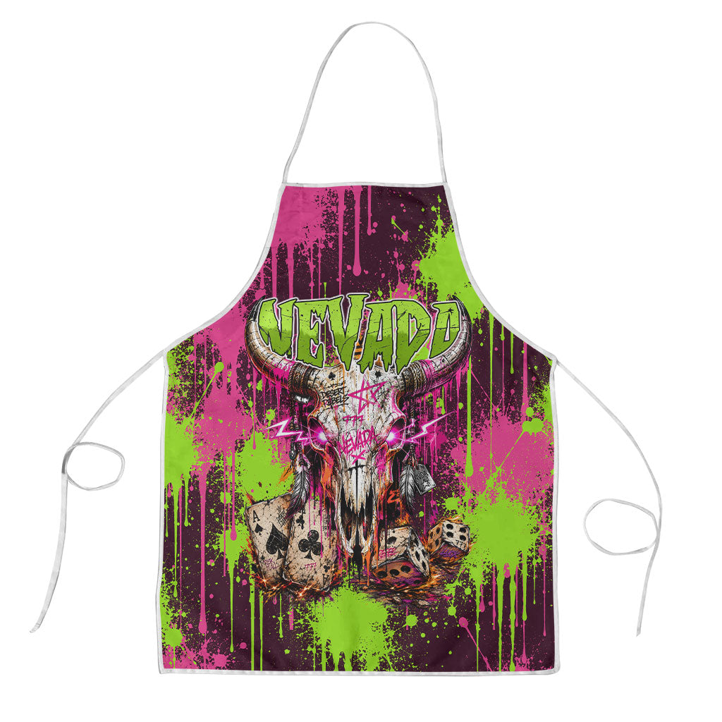 Nevada Area 51 Bull Skull Alien UFO Apron Vibrant Pink Lime Paint Drip Graffiti Street Art Style