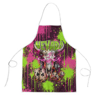 Nevada Area 51 Bull Skull Alien UFO Apron Vibrant Pink Lime Paint Drip Graffiti Street Art Style