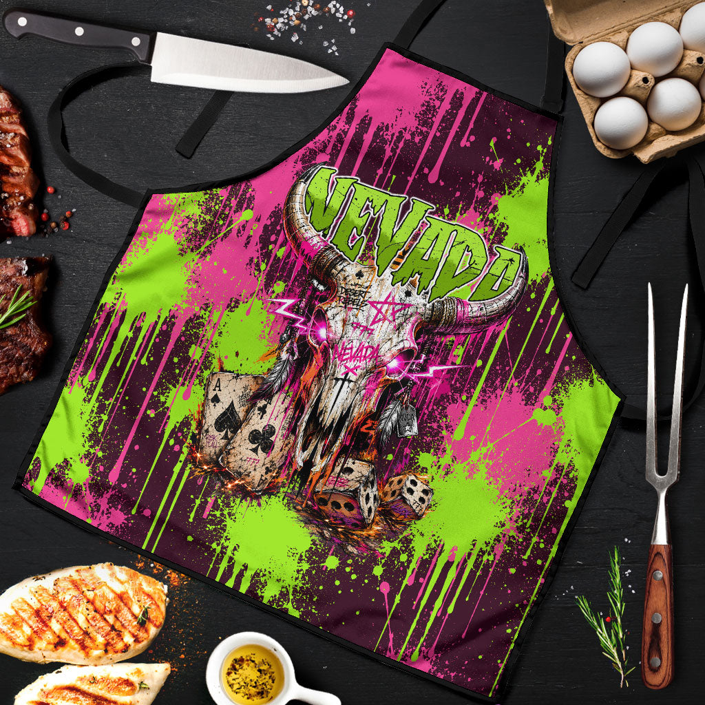 Nevada Area 51 Bull Skull Alien UFO Apron Vibrant Pink Lime Paint Drip Graffiti Street Art Style
