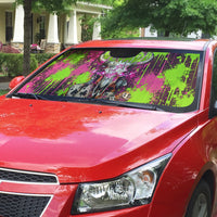 Nevada Area 51 Bull Skull Alien UFO Auto Sun Shade Vibrant Pink Lime Paint Drip Graffiti Street Art Style