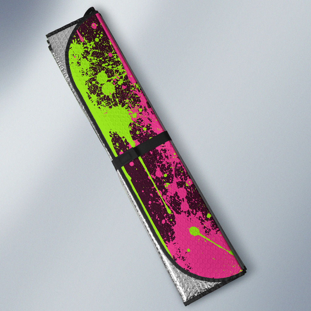 Nevada Area 51 Bull Skull Alien UFO Auto Sun Shade Vibrant Pink Lime Paint Drip Graffiti Street Art Style