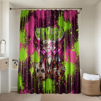 Nevada Area 51 Bull Skull Alien UFO Bathroom Set Vibrant Pink Lime Paint Drip Graffiti Street Art Style
