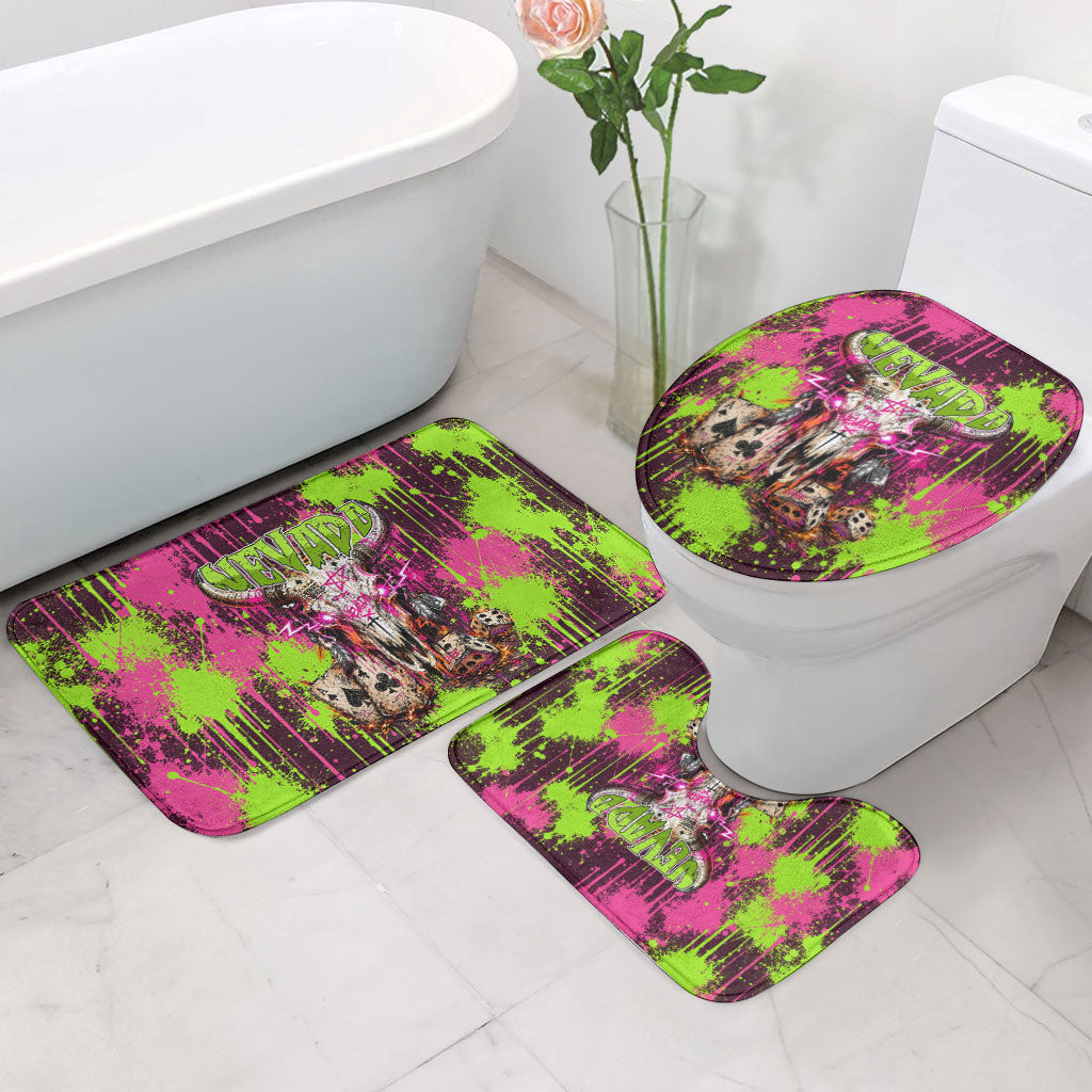 Nevada Area 51 Bull Skull Alien UFO Bathroom Set Vibrant Pink Lime Paint Drip Graffiti Street Art Style