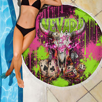Nevada Area 51 Bull Skull Alien UFO Beach Blanket Vibrant Pink Lime Paint Drip Graffiti Street Art Style