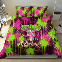 Nevada Area 51 Bull Skull Alien UFO Bedding Set Vibrant Pink Lime Paint Drip Graffiti Street Art Style