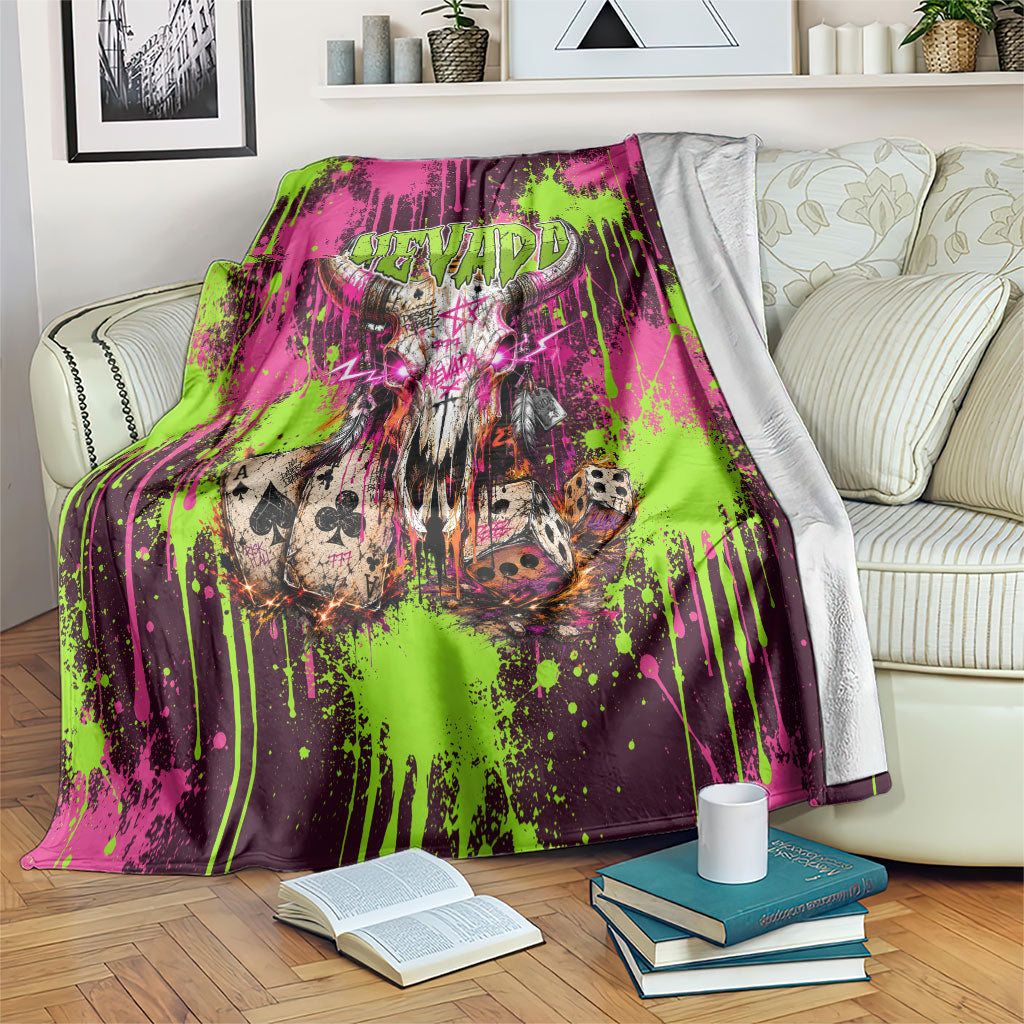 Nevada Area 51 Bull Skull Alien UFO Blanket Vibrant Pink Lime Paint Drip Graffiti Street Art Style