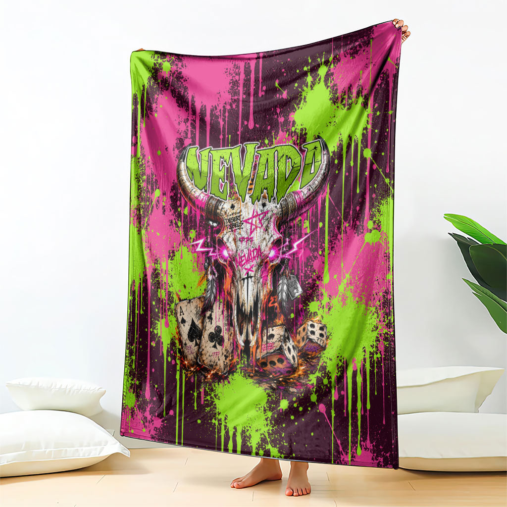 Nevada Area 51 Bull Skull Alien UFO Blanket Vibrant Pink Lime Paint Drip Graffiti Street Art Style