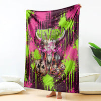 Nevada Area 51 Bull Skull Alien UFO Blanket Vibrant Pink Lime Paint Drip Graffiti Street Art Style