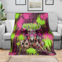Nevada Area 51 Bull Skull Alien UFO Blanket Vibrant Pink Lime Paint Drip Graffiti Street Art Style