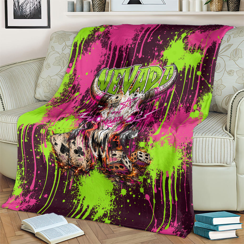 Nevada Area 51 Bull Skull Alien UFO Blanket Vibrant Pink Lime Paint Drip Graffiti Street Art Style