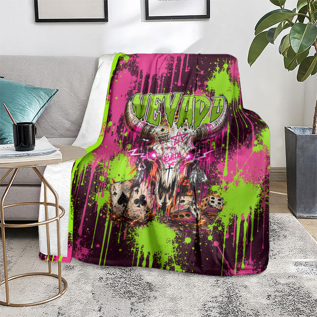 Nevada Area 51 Bull Skull Alien UFO Blanket Vibrant Pink Lime Paint Drip Graffiti Street Art Style