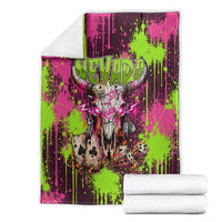 Nevada Area 51 Bull Skull Alien UFO Blanket Vibrant Pink Lime Paint Drip Graffiti Street Art Style