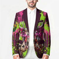 Nevada Area 51 Bull Skull Alien UFO Blazer Vibrant Pink Lime Paint Drip Graffiti Street Art Style