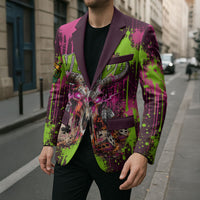 Nevada Area 51 Bull Skull Alien UFO Blazer Vibrant Pink Lime Paint Drip Graffiti Street Art Style