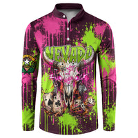 Nevada Area 51 Bull Skull Alien UFO Button Sweatshirt Vibrant Pink Lime Paint Drip Graffiti Street Art Style