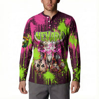 Nevada Area 51 Bull Skull Alien UFO Button Sweatshirt Vibrant Pink Lime Paint Drip Graffiti Street Art Style