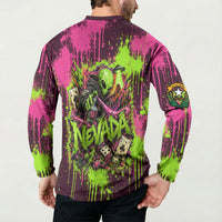 Nevada Area 51 Bull Skull Alien UFO Button Sweatshirt Vibrant Pink Lime Paint Drip Graffiti Street Art Style