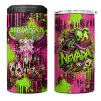 Nevada Area 51 Bull Skull Alien UFO 4 in 1 Can Cooler Tumbler Vibrant Pink Lime Paint Drip Graffiti Street Art Style