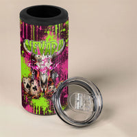 Nevada Area 51 Bull Skull Alien UFO 4 in 1 Can Cooler Tumbler Vibrant Pink Lime Paint Drip Graffiti Street Art Style