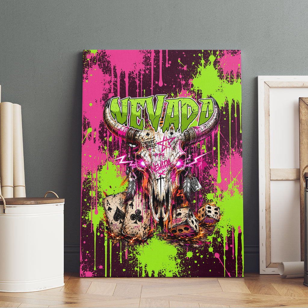 Nevada Area 51 Bull Skull Alien UFO Canvas Wall Art Vibrant Pink Lime Paint Drip Graffiti Street Art Style