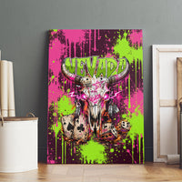 Nevada Area 51 Bull Skull Alien UFO Canvas Wall Art Vibrant Pink Lime Paint Drip Graffiti Street Art Style