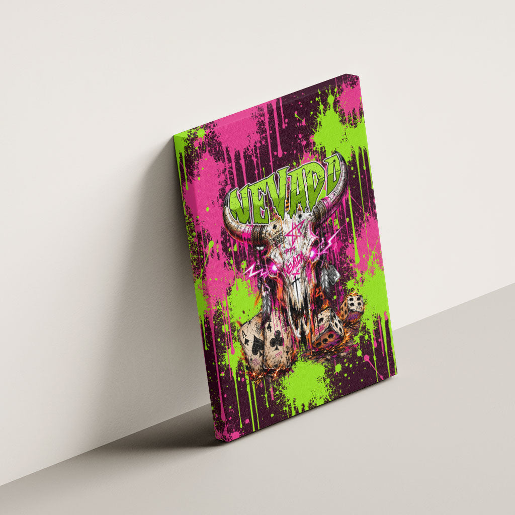 Nevada Area 51 Bull Skull Alien UFO Canvas Wall Art Vibrant Pink Lime Paint Drip Graffiti Street Art Style