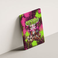 Nevada Area 51 Bull Skull Alien UFO Canvas Wall Art Vibrant Pink Lime Paint Drip Graffiti Street Art Style